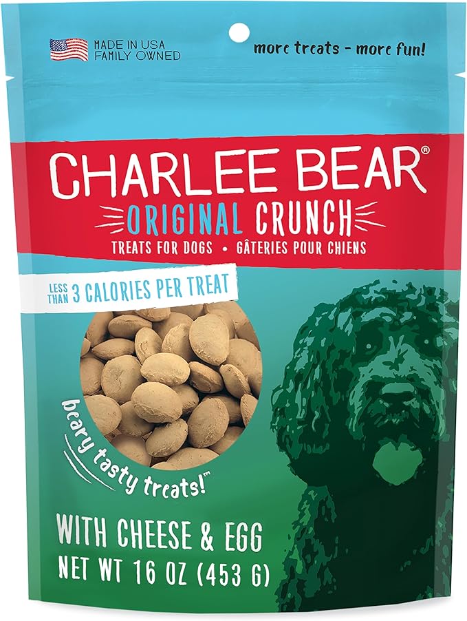 Charlee Bear Dog Training Treats, Cheese & Egg Recipe, Low Calorie (Under 3 Calories), Limited Ingredient Crunchy Dog Treats, 16 oz. Resealable Bag
