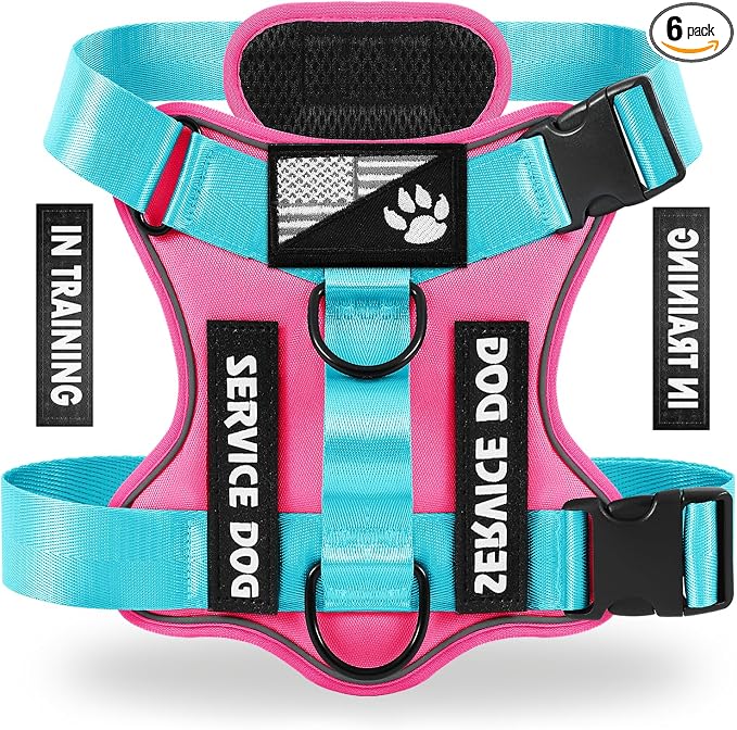 Service Dog Harness, Reflective Dog Vest Harness with 5 PCS Patches, Adjustable Soft Oxford Pet Harness, Inner Layer Mesh, Easy to Control for Small Medium Large Dogs