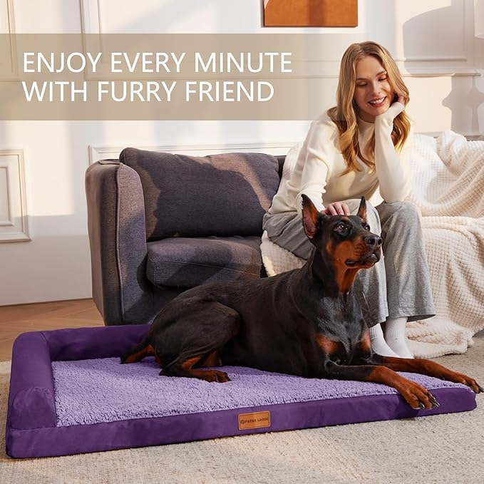 Patas Lague Orthopedic Dog Bed Medium Size Dog 30''X20'', Waterproof L Bolster Medium Pet Sofa Beds with Removable Washable Cover, Soft Pet Couch Crate Mat with Nonskid Bottom, Purple