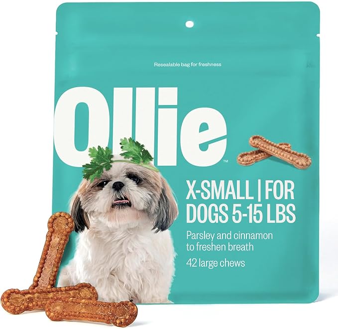 Ollie Dental Chews for Extra Small Dogs, 12 Oz, Fresh Breath, Teeth Cleaning Treats, Sticks for Dog Oral Care, with Parsley and Cinnimon, for Pups 5-15 lbs