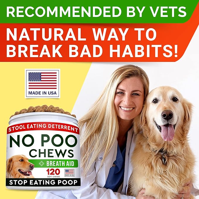 STRELLALAB No Poo Chews for Dogs - Coprophagia & Stool Eating Deterrent with Probiotics, Digestive Enzymes & Breath Aid Support - Stop Dog Poop Eating (120Ct, Turkey)