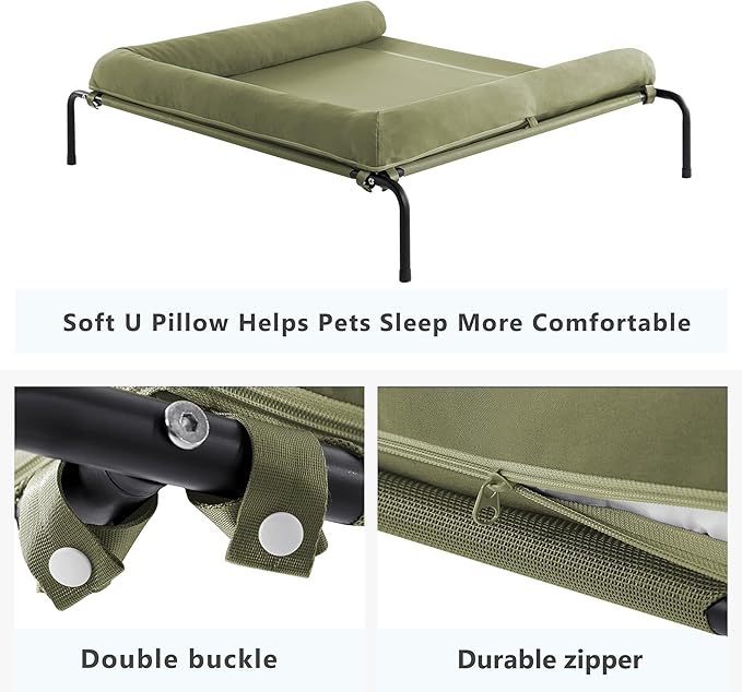 Cooling Elevated Dog Bed for Large Dogs, Portable Indoor & Outdoor Raised Dog Bed with Breathable Mesh, Chew Proof Pet Hammock Cots with Removable and Waterproof Bolsters