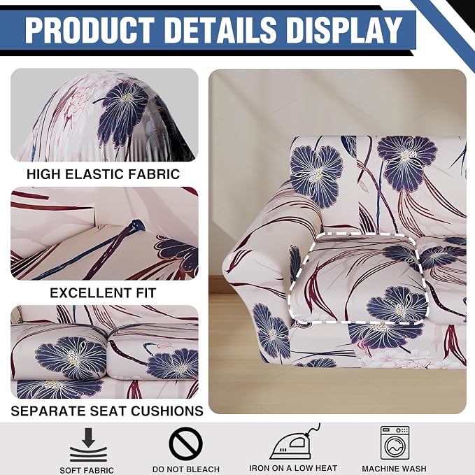 Stretch Couch Covers, Floral Printed Sofa Covers,2 Piece Armchair Slipcover with Separate Sect Cover,Washable Sofa Slipcover, Pet Friendly Furniture Protector Fit for Home (Armchair,Earthy Yellow)