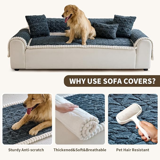 Fuzzy Couch Covers for Dogs, Non Slip Thick Dog Couch Cover Protector, Plush Pet Couch Covers for Sofa Washable, Soft Sofa Cushion Slipcovers Pet Friendly(1PC, Dark Grey, 27.6”x94.5”)