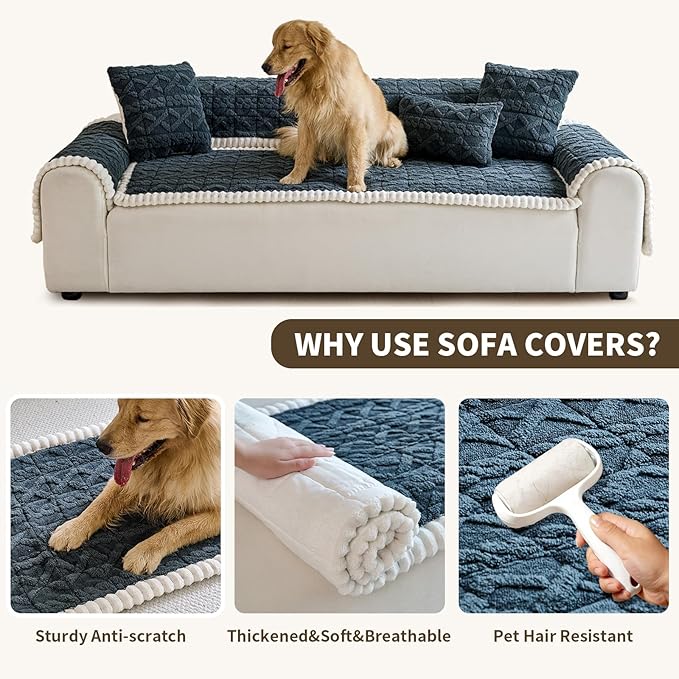 Fuzzy Couch Covers for Dogs, Non Slip Thick Dog Couch Cover Protector, Plush Pet Couch Covers for Sofa Washable, Soft Sofa Cushion Slipcovers Pet Friendly(1PC, Dark Grey, 27.6”x82.7”)