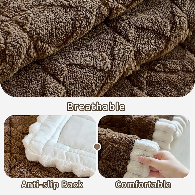 Fuzzy Couch Covers for Dogs, Non Slip Thick Dog Couch Cover Protector, Plush Pet Couch Covers for Sofa Washable, Soft Sofa Cushion Slipcovers Pet Friendly(1PC, Brown, 27.6”x27.6”)