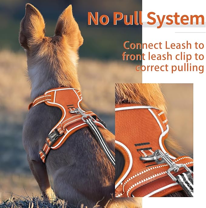 HEELE Dog Harness for Large Dogs No Pull Dog Vest Harness for Large Dog with Soft Padded Handle Reflective for Outdoor Training, Pumpkin Orange, L