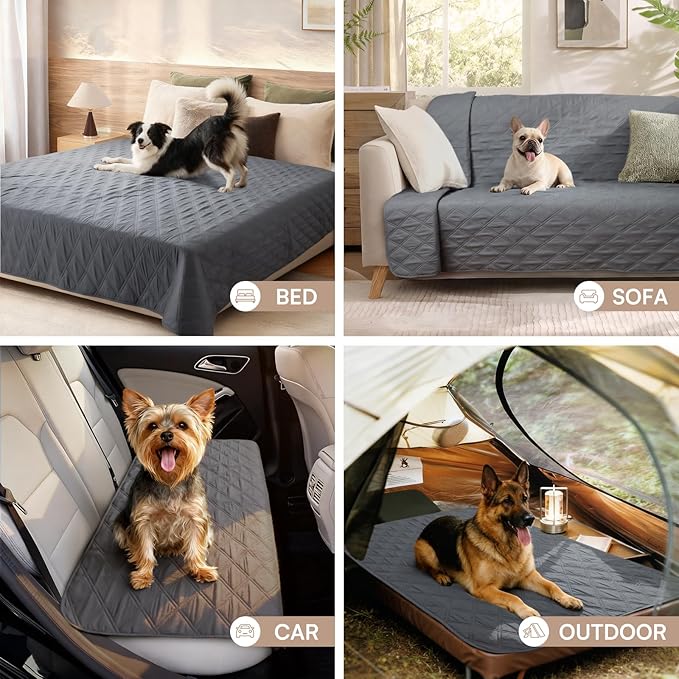 Luciphia 100% Waterproof Couch Cover Blanket for Dogs Anti-Slip Pet Couch Protector Sofa Mat Puppy Cat with Non-Slip Bottom, Grey, 52x82 Inch
