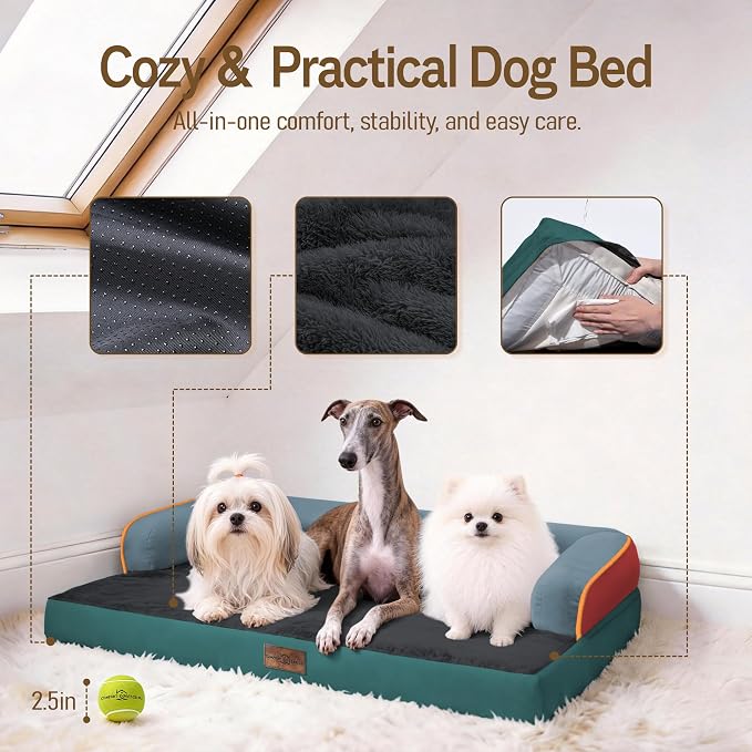 Comfort Expression Memory Foam Dog Bed - Washable Pet Bed for Big Dog Waterproof Orthopedic Dog Beds with Removable Cover ，Non-Slip Pet Couch Sofa- 36 x 27