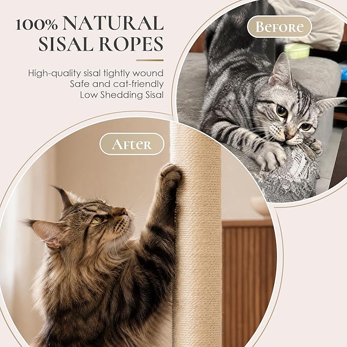 35 Inch Cat Scratching Post, Eucalyptus Sisal Rope Cat Tree Tower with Hanging Ball & Interactive Mouse Toy, Durable Scratcher for Indoor Adult Cats
