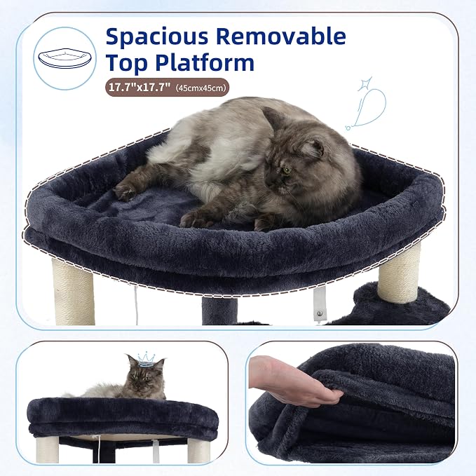 Gitelsnour Corner Cat Tree for Indoor Cats, Cat Tower with All Sisal Scratching Posts, Multi-Level Cat Condo wth Cat Cave, Large Top Perch, Hanging Basket, Sisal Scratching Ramp, Drak Gray GCT025G