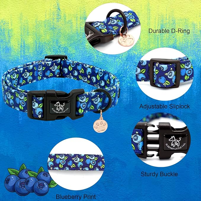Elegant little tail Dog Collar-Cute Pet Dog Collar Blueberry Print Cotton Soft Boy Puppy Adjustable Pet Collars for Small Medium Large Dogs, Small