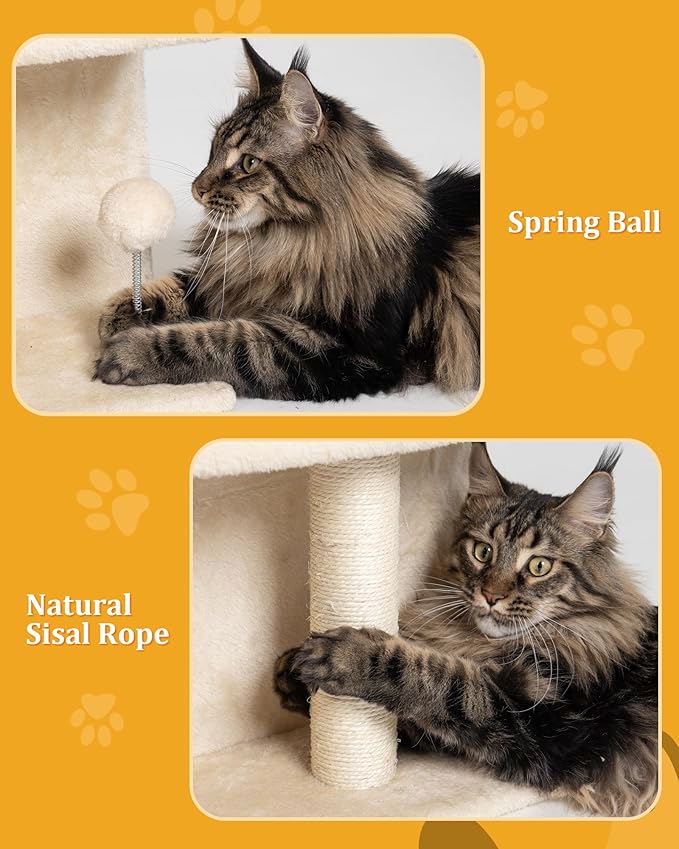 Aechonow Small Cat Tree Tower for Large Cat, Cat Bed House with Large Perch for Adult Cats, 20x16.5 Inch Big Platform for Indoor with Super Cozy Soft Mat, Large Cat Condo with Scratching Post, Beige