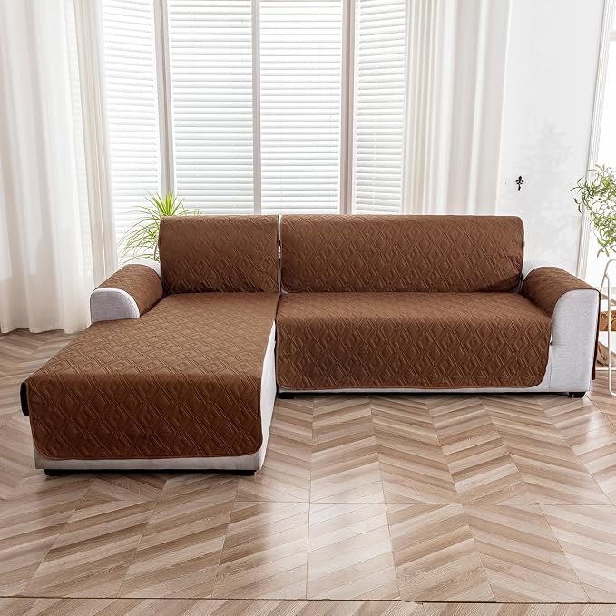 Genina Sectional Couch Covers for Dogs L Shaped Sofa Covers Chaise Lounge Cover Reversible Couch Covers for Sectional Sofa L Shape Furniture Protectors Cover for Pets, Kids (Brown, Large)