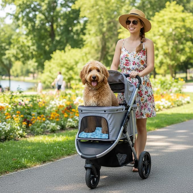 Nuanchu Dog Stroller Cooling Mat, Waterproof Gel Pet Cooling Pad for Summer, Washable Cat Sleeping Blanket, Portable Ice Gel Travel Mat for Cats, Crates, Car Seat(11.81 x 19.69 Inches,Snowflake)