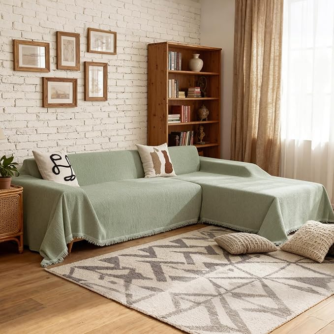 MYSKY HOME Sectional Slipcover Furniture Protector, Couch Cover for Sectional Sofa — 2 Pieces Sofa Cover for L Shape Sofa for Pet, Kid, Blanket for 2-3 Cushion Couch (71"x118"+71"x118", Sage Green)