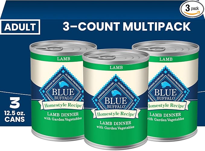 Blue Buffalo Homestyle Recipe Lamb Dinner with Garden Vegetables Natural Wet Dog Food for Adult Dogs, Paté with Natural Ingredients, Vitamins & Minerals, 12.5-oz. Can (3 Count)