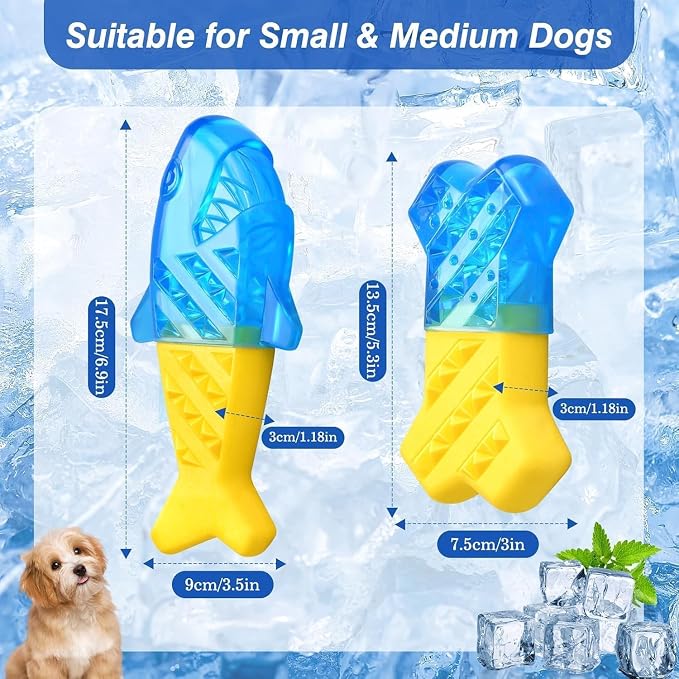 Pawaboo Dog Cooling Chew Toys, 2 Pack Freezable Pet Teething Toys for Summer Cooling, Dog Freezer Chewing Toy for Teeth Cleaning, Reusable Puppy Frozen Toy Relieve Dental Discomfort, Yellow+Blue