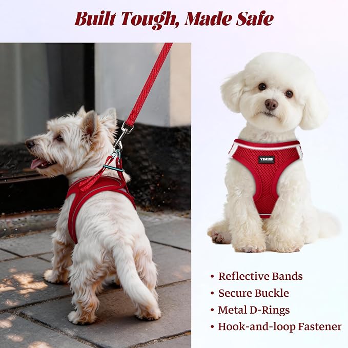 YIMEIS Dog Harness and Leash Set, No Pull Soft Mesh Pet Harness, Reflective Adjustable Puppy Vest for Small Medium Large Dogs, Cats (Red 02, X-Small (Pack of 1)