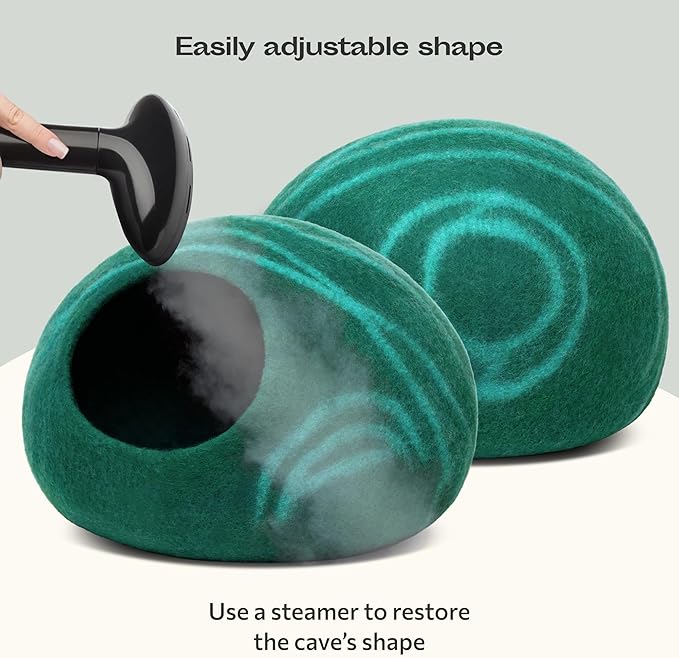 MEOWFIA Cat Cave – Premium Felt Cat Enclosure for Indoor Cats, Handmade Merino Wool (Emerald, Medium)