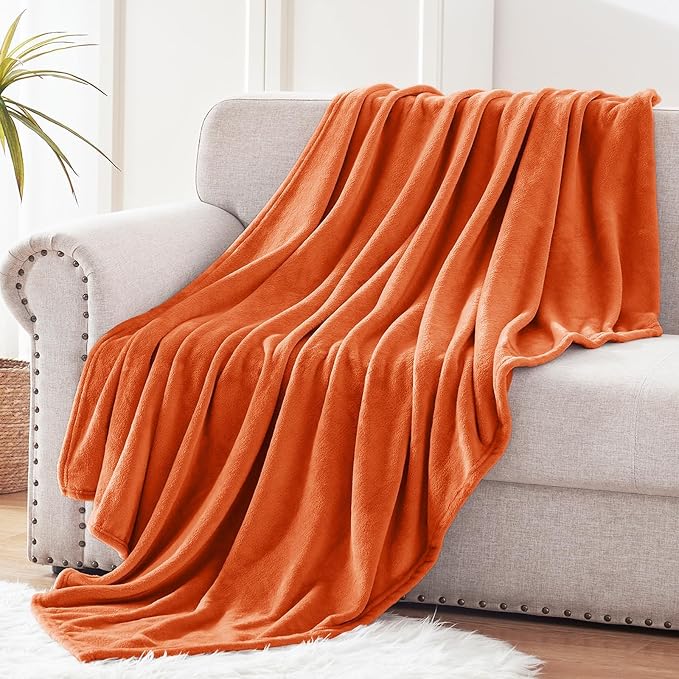 Exclusivo Mezcla Fleece Throw XL Blanket for Couch, Sofa, Super Soft and Warm Burnt Orange Blankets, All Season, Cozy, Plush, Lightweight, 50x70 Inches