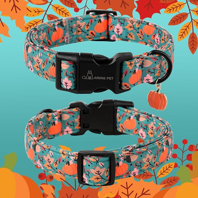 ARING PET Fall Dog Collars, Cute Autumn Pumpkin Maple Leaves Pet Collar with Quick Release Buckle for Small Medium Large Girl Boy Dogs-L Deep Color
