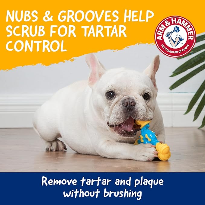 Arm & Hammer for Pets Nubbies TriBone Dog Dental Toy Peanut Butter Flavor Baking Soda Infused Moderate Chewers Plaque Tartar Reduction No Stuffing 24 Pack