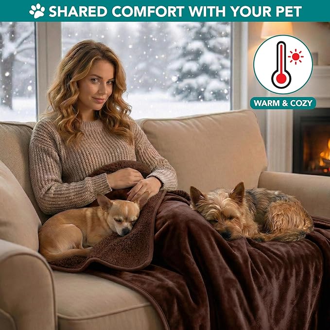 PetAmi Waterproof Dog Blanket for Medium Large Dogs, Pee Proof Pet Blanket for Couch Bed, Reversible Water Proof Blanket for Puppy Indoor Cat, Soft Dog Fleece Blankets Washable, 40x60 Brown