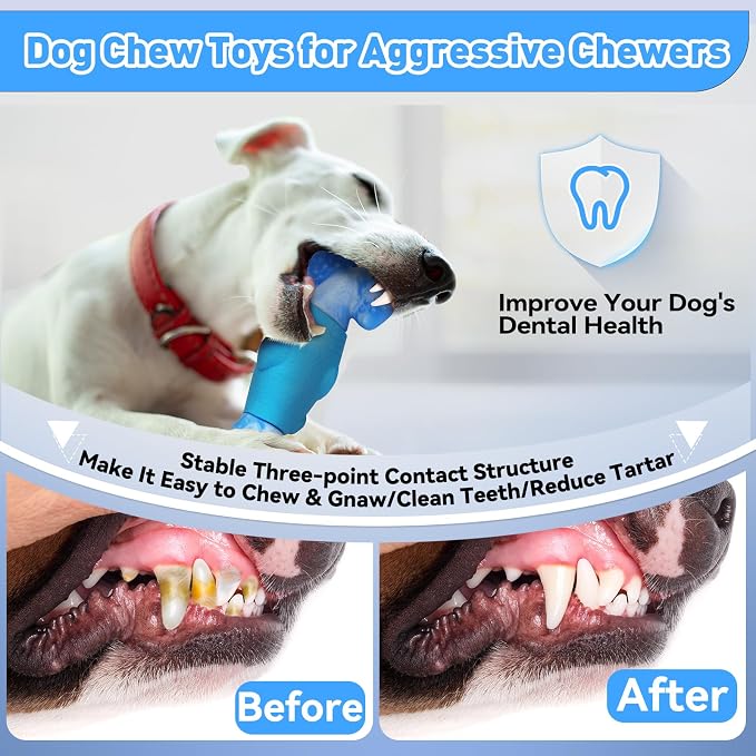 BIKIISEN Dog Toys for Aggressive Chewers, Interactive Dog Chew Toy for Large Dogs, Indestructible Squeaky Toys to Keep Them Busy, Tough Toys for Medium/Large Dogs Blue