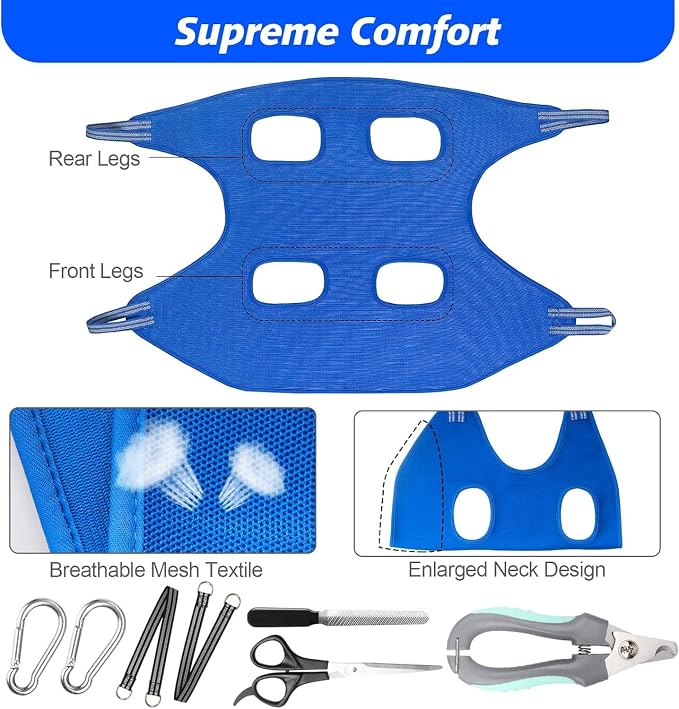 ATESON Pet Grooming Hammock with Nail Clippers/Nail Trimmers/Grooming Scissors, Dog Grooming Harness for Nail Trimming, Pet Grooming Sling Helper