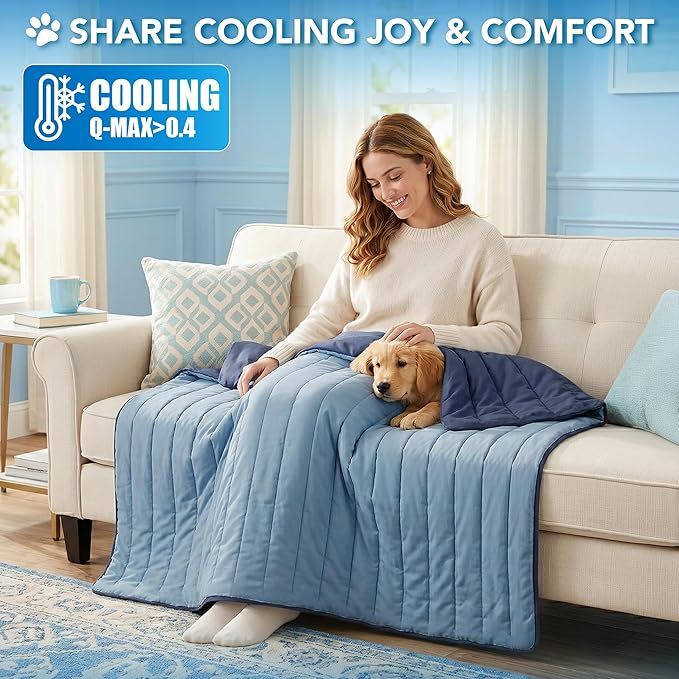 PetAmi Dog Cooling Mat, Q-Max Pet Cooling Blanket with Thick Cushioning, Self Cooling Pad for Dogs & Cats, Reversible Summer Mat for Crate, Couch, Kennel, Navy/Dusty Blue, Large (40x60)