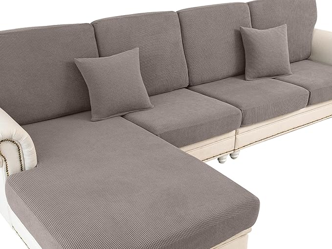 LA MEACK Couch Cushion Cover Seat Cushion Cover Stretch Armchair Cover Separate Sectional Sofa Slipcovers Furniture Protector(1 Piece for Seat or Sofa Backrest, Taupe)