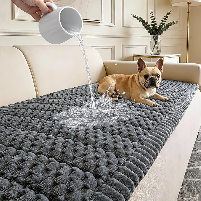 Waterproof Couch Cover for Dogs Washable,Non Slip Fuzzy Durable Couch Covers for 3 Cushion Sofa Pet Friendly Sofa Cover Dog Thick Soft Slipcovers Protector Couches Mat Bed (Grey, 27.6" x 59.06")