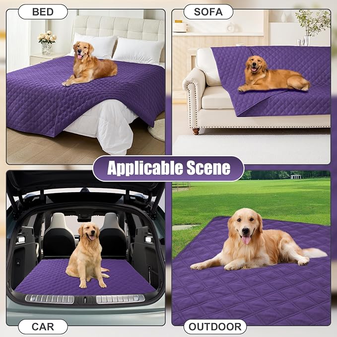 Smiry Waterproof Dog Bed Cover Pet Blanket, Soft Washable Dog Blanket for Furniture Bed Couch Sofa Reversible, Checkered (40"x50", Purple/Purple)