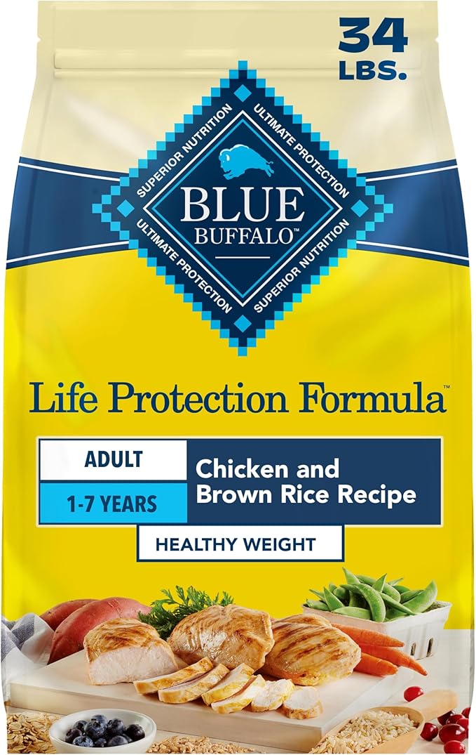 Blue Buffalo Life Protection Formula Healthy Weight Adult Dry Dog Food, Chicken & Brown Rice, Supports Immunity with Antioxidant-Rich LifeSource Bits, Promotes Lean Muscles & Weight Control, 34 lbs.