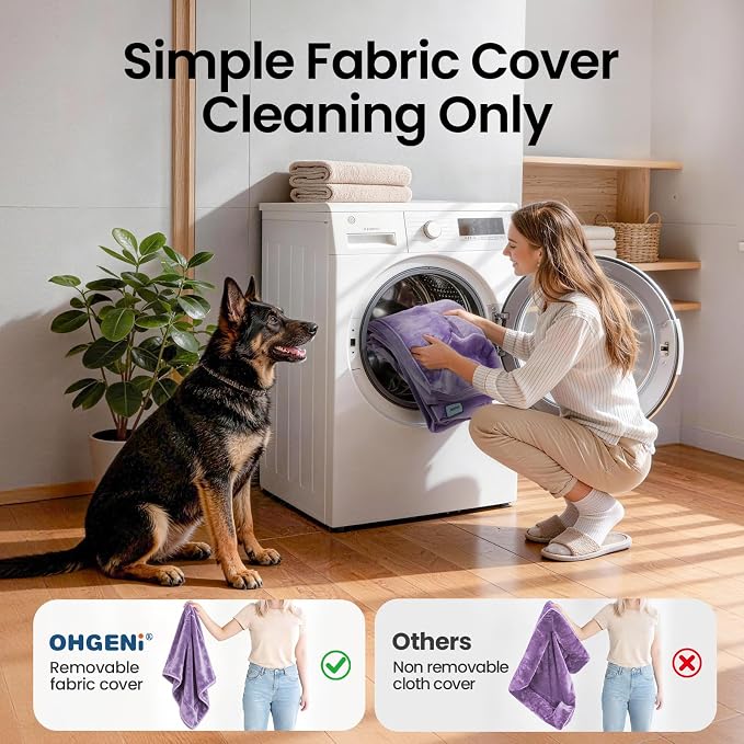 OhGeni Orthopedic Dog Bed Couch Big Cat Sofa for Extra Large Sized Pets with Memory Foam, Machine-Washable Waterproof Removable Cover, Soft Comfortable Fabric, 44-inch (Purple)