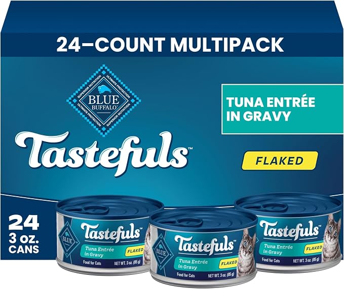 Blue Buffalo Tastefuls Tuna Entrée in Gravy Flaked Adult Wet Cat Food, Real Tuna First, Natural Ingredients Enhanced with Vitamins, Minerals & Other Nutrients, 3-oz. Cans (24 Count)