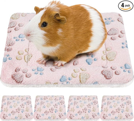 Tuanse 4 Pack Ultra Soft Dog Cat Bed Mat Small Animal Guinea Pig Bed with Cute Print Reversible Fleece Dog Crate Kennel Pad Cozy Washable Thickened Hamster Pet Beds Mat(13 x 10 Inches,Light Brown)