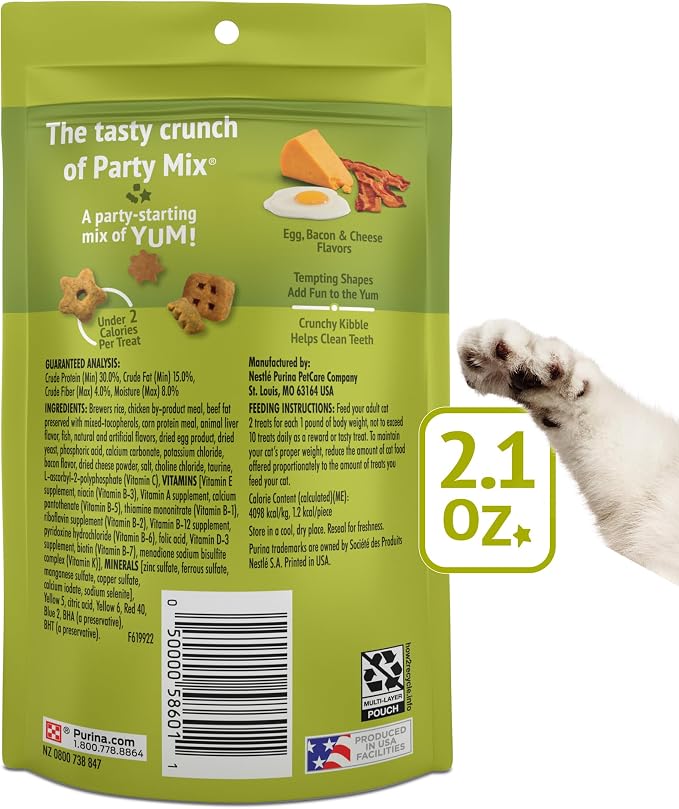 Friskies Purina Party Mix Morning Munch Crunch Cat Treats - 2.1 oz. Pouches,(Pack of 20)