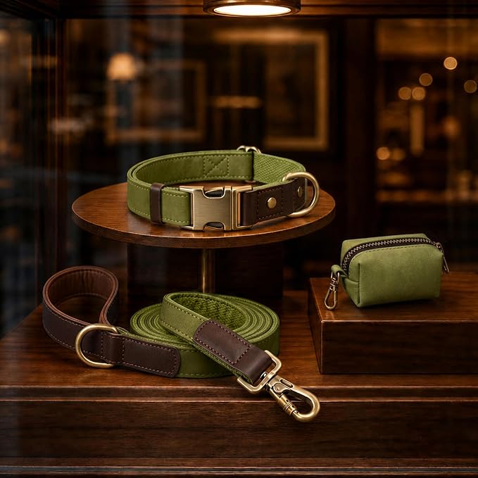 Didog Soft PU Leather Dog Collar for Large Dogs,Classic Adjustable Wide Dog Collars with Quick Release Metal Buckle,Easy Clean and Comfortable with Nylon Lining,Olive Green,XL Neck 20-27", Width 1¼"