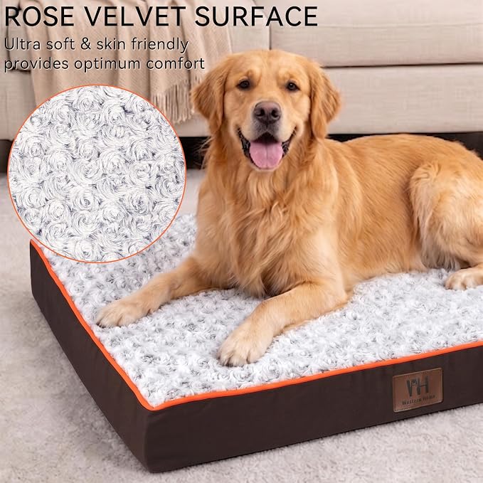 WESTERN HOME WH Orthopedic Dog Beds Large Sized Dog, Waterproof Large Pet Bed with Removable Washable Cover and Nonskid Bottom, Thick Egg Crate Foam Pet Beds, Brown 36"