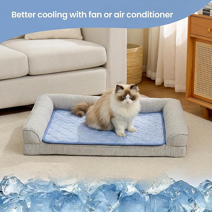 Cozy Bliss Deluxe Leakproof Cooling Blanket for Medium Dogs Q-Max 0.5, Soft & Durable Washable Pet Cooling Mat for Hot Weather, Livingroom, Pet Throw & Couch Protector for Cats, Haze Blue, 30"x40"