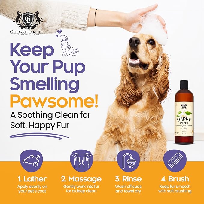 Dog Shampoo and Conditioner Itchy Skin Relief Happy Jasmine 16oz Hypoallergenic Dog Shampoo and Conditioner Sensitive Skin for Smelly Dogs, Aloe Vera & Oatmeal Puppy Soap by Gerrard Larriett