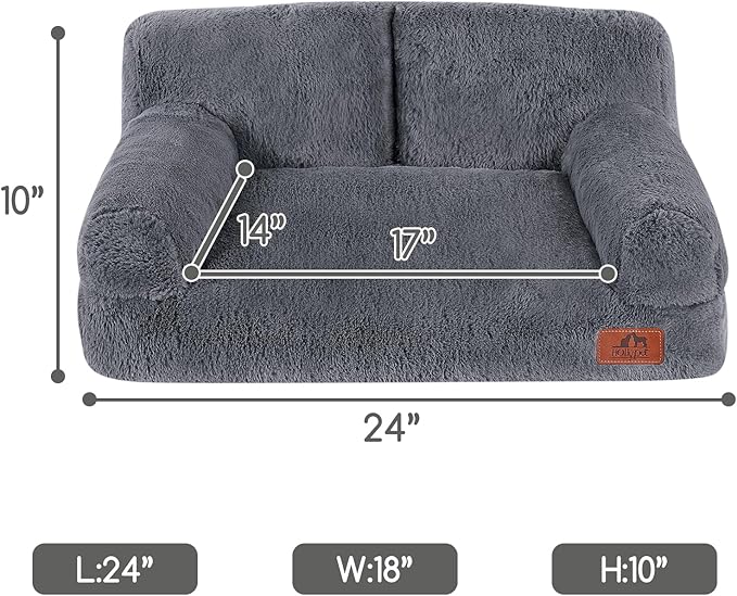 Hollypet Fluffy Dog Cat Bed Pet Couch Beds Plush Soft Warming Machine Washable Puppy Bed with Non-Slip Bottom for Cats and Small Medium Dogs up to 25 lbs, Gray, 24" L x 18" W x 10" Th