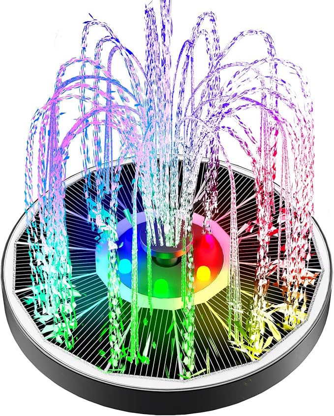 Yzert Solar Fountain Glass Panel with 2200 mah Battery, 3.5W Floating Solar Water Fountain with 4 Fixed Rods, Solar Pump for Bird Bath, Garden, Pond, Pool, Outdoor (White Panel Colorful Lights)