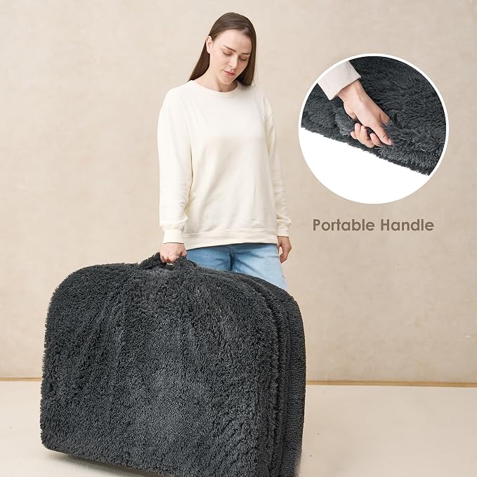 EHEYCIGA Foldable XXL Dog Bed for Large Sized Dog, 54"x38"x7.5" Faux Fur Fluffy Pet Couch Bed, Orthopedic Calming Memory Foam Big Pet Bed, Washable Pet Sofa Bed with Non-Slip Bottom, Dark Grey