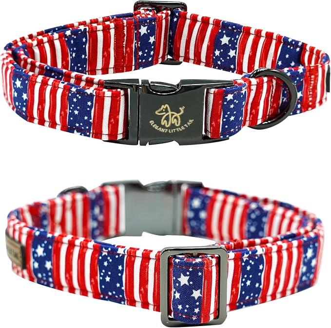 Elegant little tail Independence Dog Collar, Holiday Pet Collars with Bow Durable Patriotic Pet Collars Adjustable Dog Collar for X-Small Dogs