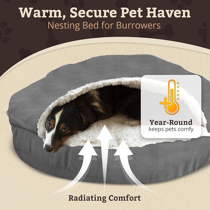 Snoozer Cozy Cave Dog Bed - Indoor Dog Bed with Cover Cave, Covered Calming Burrow for Small Sized Pets with Blanket Attached, Enclosed, Removable Washable Cover - Small, Heather Gray