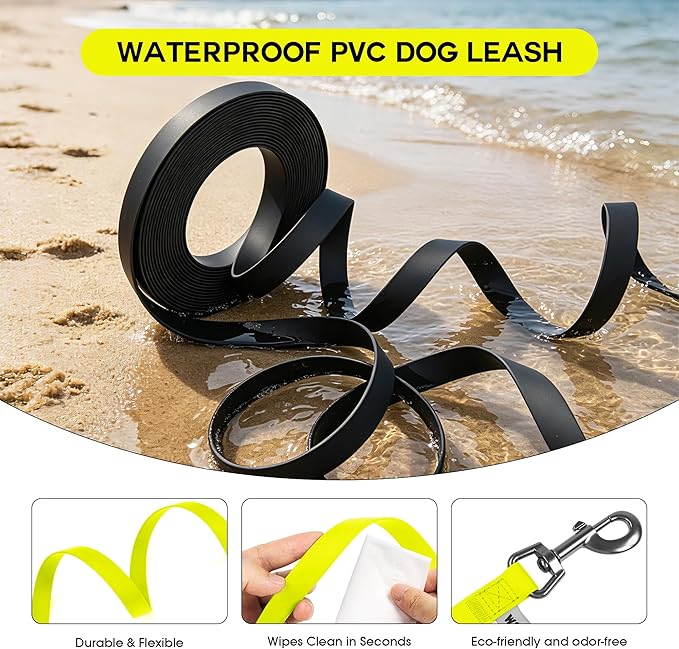 Wolfone 50ft Yellow Long Leash - Waterproof Training Dog Leash for Recall, Swimming, Camping, Beach, Walking