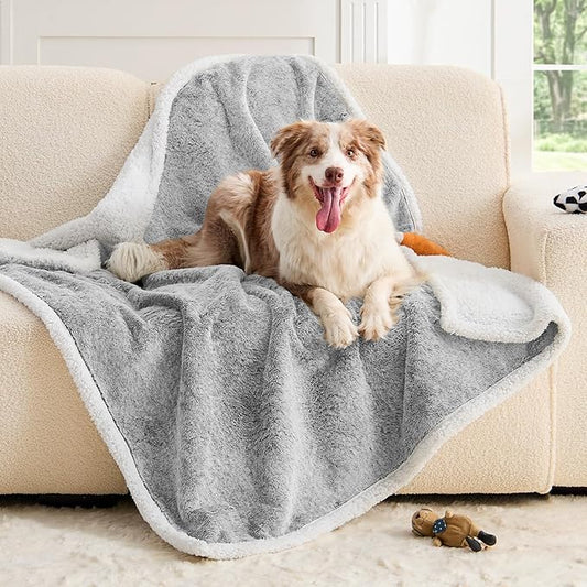 ChiXnuggle Waterproof Dog Blankets for Large Dogs, Reversible Faux Fur & Sherpa Washable Pet Blanket, Soft Pet Throw for Couch Bed Protection, 50"x60", Light Grey